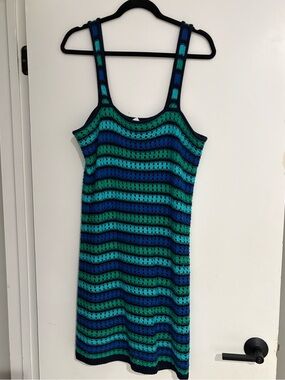 GAP Striped Crochet Tank Dress in Blue and Green